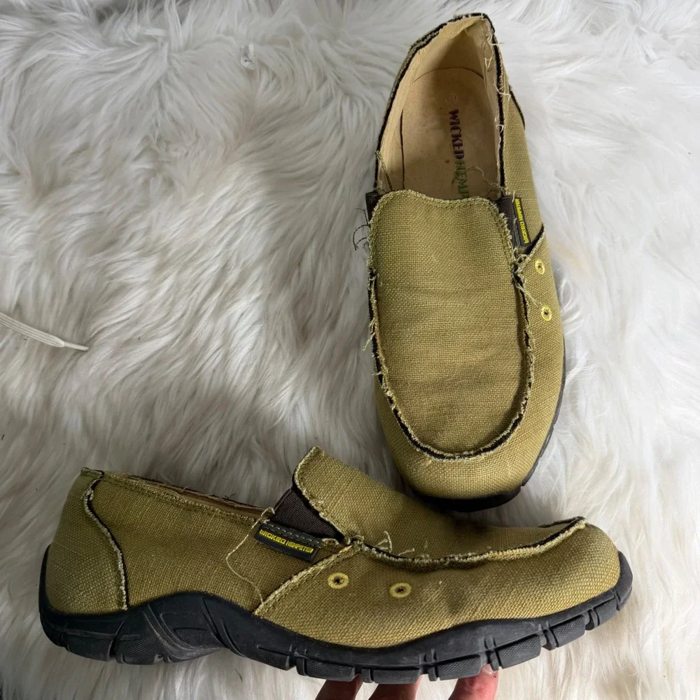 Wicked Hemp Hempster Mens 13 Olive Drab Green Slip On Loafer WH-05-G Vegan Shoes